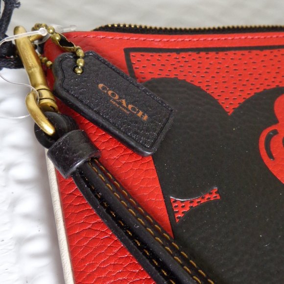 Coach Mickey Mouse Electric Red Leather Wristlet Keith Haring LTD Editio…